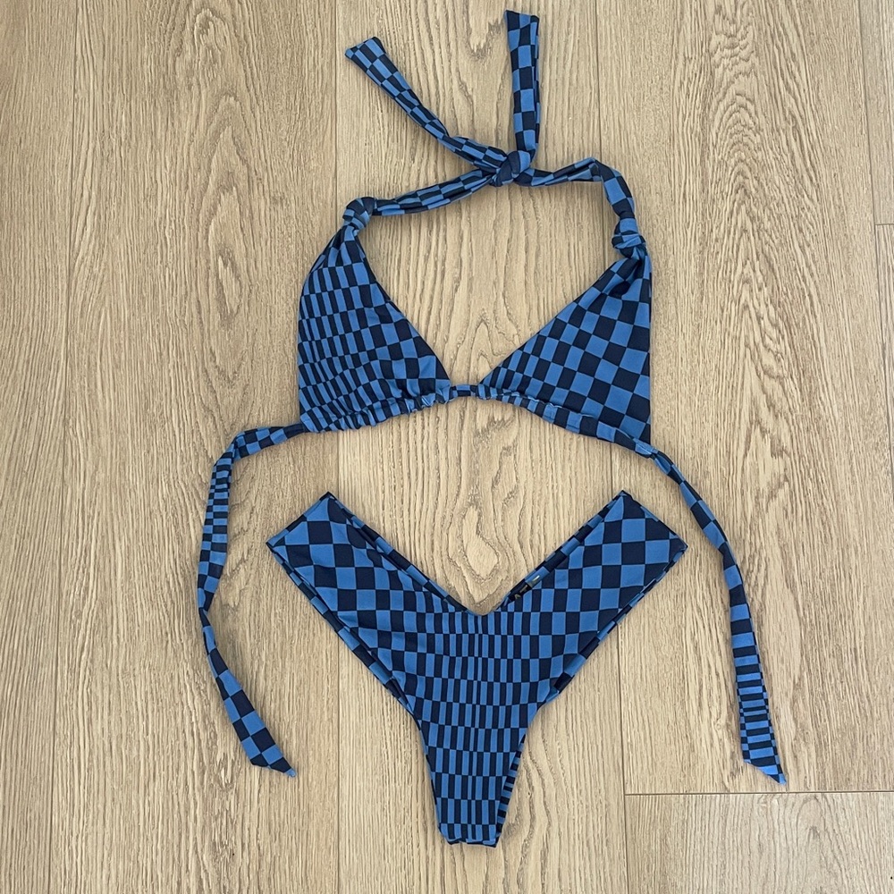 Blue checkered Skatie bikini set